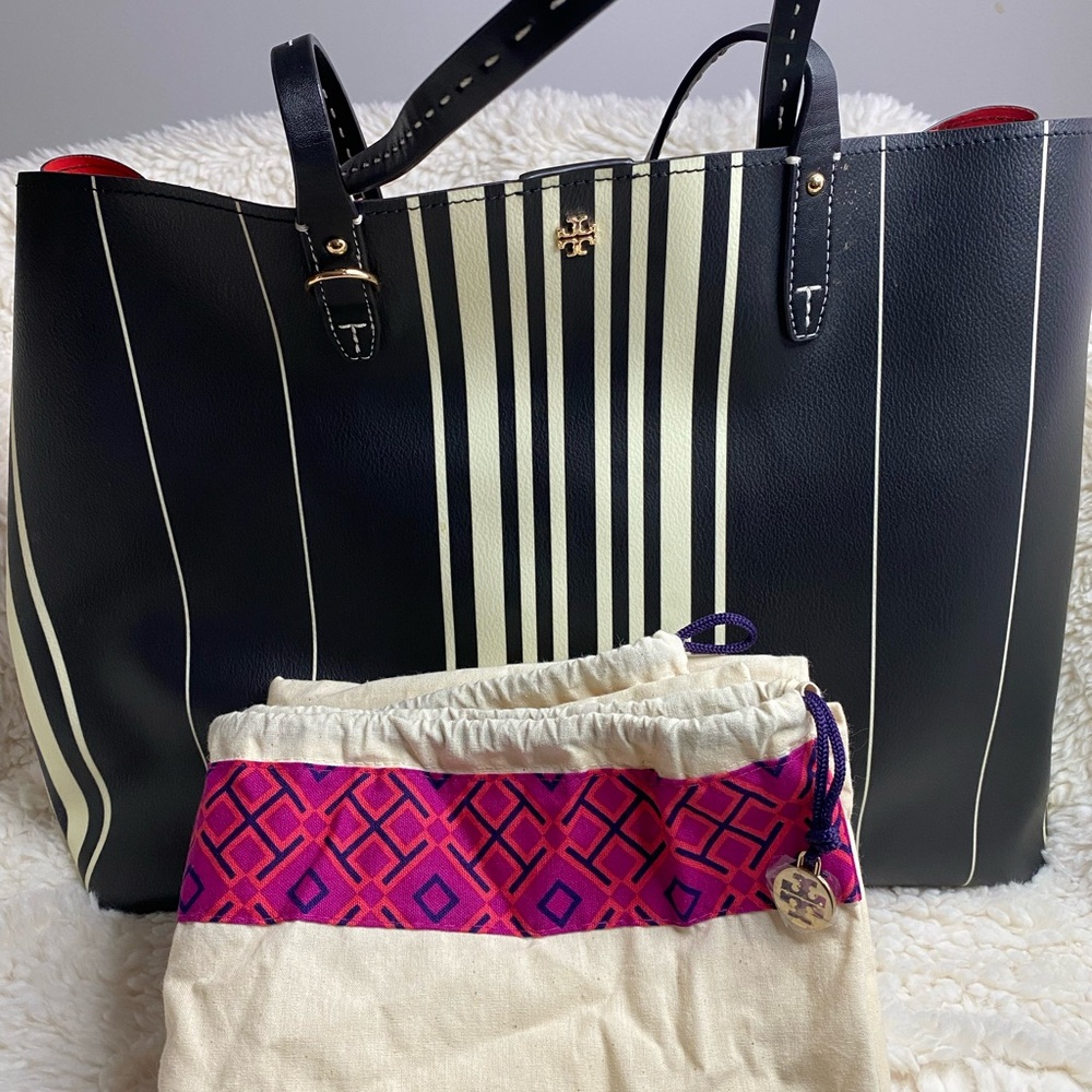 ✅💯 Authentic Tory Burch 
Black and White Striped Women's Bag